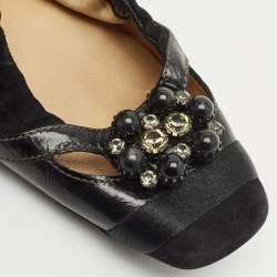 Tod's Black  Suede Scrunch Crystal Embellished Bow Ballet Flats Size 37.5