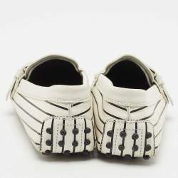 Tod's White/Black Stripe Print Leather Studded Buckle Slip On Loafers Size 39.5