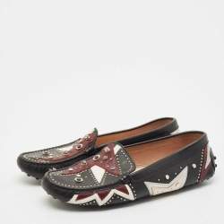 Tod's Black Leather Patchwork Embellished Slip On Loafers Size 39.5