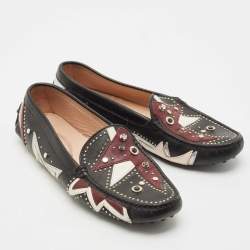 Tod's Black Leather Patchwork Embellished Slip On Loafers Size 39.5