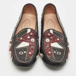Tod's Black Leather Patchwork Embellished Slip On Loafers Size 39.5