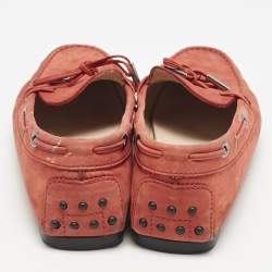 Tod's Red Nubuck Leather Bow Slip On Loafers Size 39.5