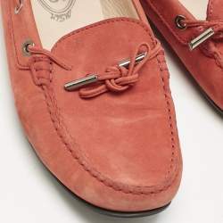 Tod's Red Nubuck Leather Bow Slip On Loafers Size 39.5