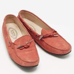 Tod's Red Nubuck Leather Bow Slip On Loafers Size 39.5