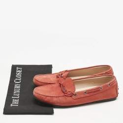 Tod's Red Nubuck Leather Bow Slip On Loafers Size 39.5