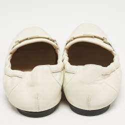 Pre Owned Tod's Cream Leather Double T Loafers Size 37.5