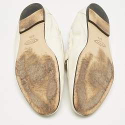 Pre Owned Tod's Cream Leather Double T Loafers Size 37.5
