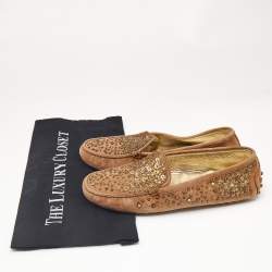 Pre Owned Tod's Brown Suede Crystal Embellished Driver Loafers Size 37.5