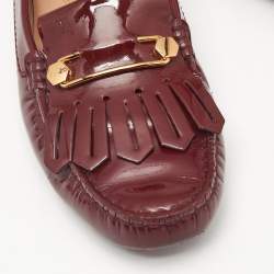 Tod's Burgundy Patent Leather Safety Pin Detail Fringe Loafers Size 37.5