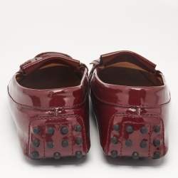 Tod's Burgundy Patent Leather Safety Pin Detail Fringe Loafers Size 37.5