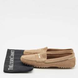 Tod's Beige/Gold Suede Penny Loafers Size 39