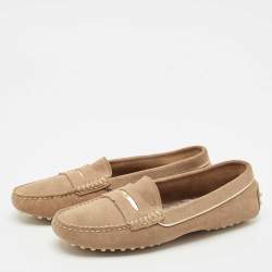 Tod's Beige/Gold Suede Penny Loafers Size 39