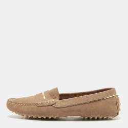 Tod's Beige/Gold Suede Penny Loafers Size 39