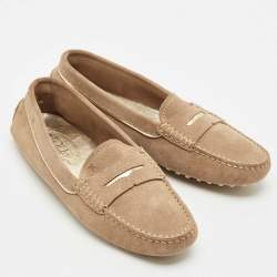 Tod's Beige/Gold Suede Penny Loafers Size 39