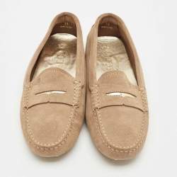 Tod's Beige/Gold Suede Penny Loafers Size 39