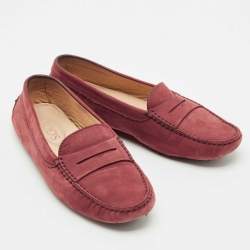 Tod's Burgundy Nubuck Leather Loafers Size 37.5