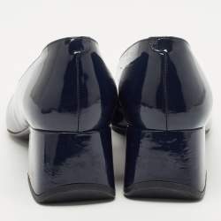 Tod's Navy Blue Patent Leather Block Heel Loafer Pumps Size 39.5