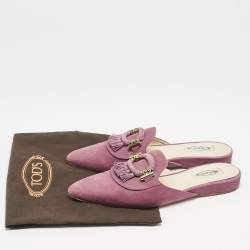 Tod's Purple Nubuck Leather Tassel Detail Mules Size 39.5