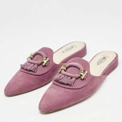 Tod's Purple Nubuck Leather Tassel Detail Mules Size 39.5