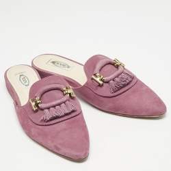Tod's Purple Nubuck Leather Tassel Detail Mules Size 39.5