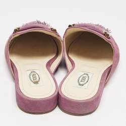 Tod's Purple Nubuck Leather Tassel Detail Mules Size 39.5