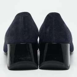 Tod's Navy Blue/Black Suede and Leather Double T Court Loafer Pumps Size 39.5