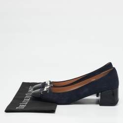 Tod's Navy Blue/Black Suede and Leather Double T Court Loafer Pumps Size 39.5