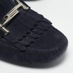 Tod's Navy Blue Suede Bit Fringe Loafers Size 39,5