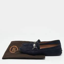 Tod's Navy Blue Suede Bit Fringe Loafers Size 39,5