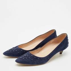 Tod's navy Blue Suede Studded Ballet Pumps Size 39.5