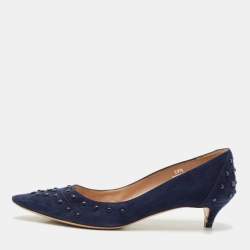 Tod's navy Blue Suede Studded Ballet Pumps Size 39.5