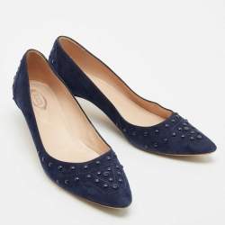 Tod's navy Blue Suede Studded Ballet Pumps Size 39.5
