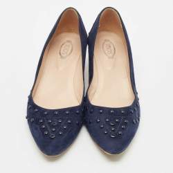 Tod's navy Blue Suede Studded Ballet Pumps Size 39.5