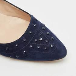 Tod's navy Blue Suede Studded Ballet Pumps Size 39.5