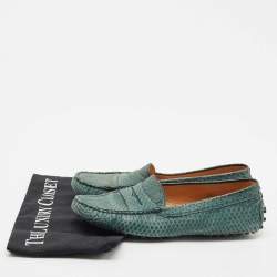 مملوكة مسبقًا Tod's Green Python Leather Slip On Loafers Size 38