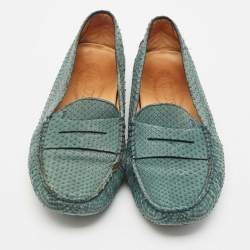 مملوكة مسبقًا Tod's Green Python Leather Slip On Loafers Size 38