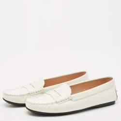 Tod's White Croc Embossed Leather Penny Slip On Loafers Size 38