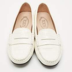 Tod's White Croc Embossed Leather Penny Slip On Loafers Size 38