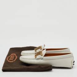 Tod's Off White Leather Chain Detail Kate Loafers Size 35.5