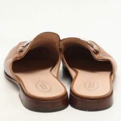 Tod's Brown Leather Double T Flat Mules Size 38.5