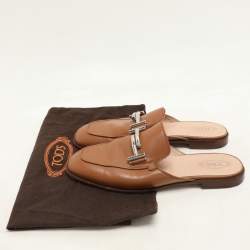 Tod's Brown Leather Double T Flat Mules Size 38.5