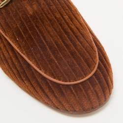 Tod's Brown Corduroy Fabric Chain Detail Flat Mules Size 37.5