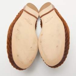 Tod's Brown Corduroy Fabric Chain Detail Flat Mules Size 37.5