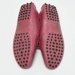 Tod's Metallic Pink Leather Bow Slip On Loafers Size 38