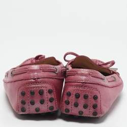 Tod's Metallic Pink Leather Bow Slip On Loafers Size 38