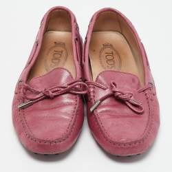 Tod's Metallic Pink Leather Bow Slip On Loafers Size 38