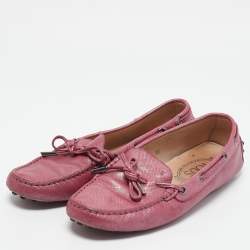 Tod's Metallic Pink Leather Bow Slip On Loafers Size 38