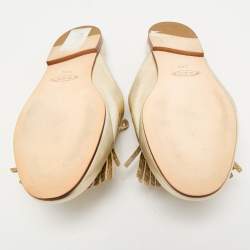 Tod's Gold Metallic Leather Double T Studded Fringe Flat Mules Size 37.5
