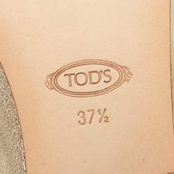 Tod's Gold Metallic Leather Double T Studded Fringe Flat Mules Size 37.5