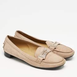 Tod's Pink Suede Crystal Embellished Loafers Size 38.5